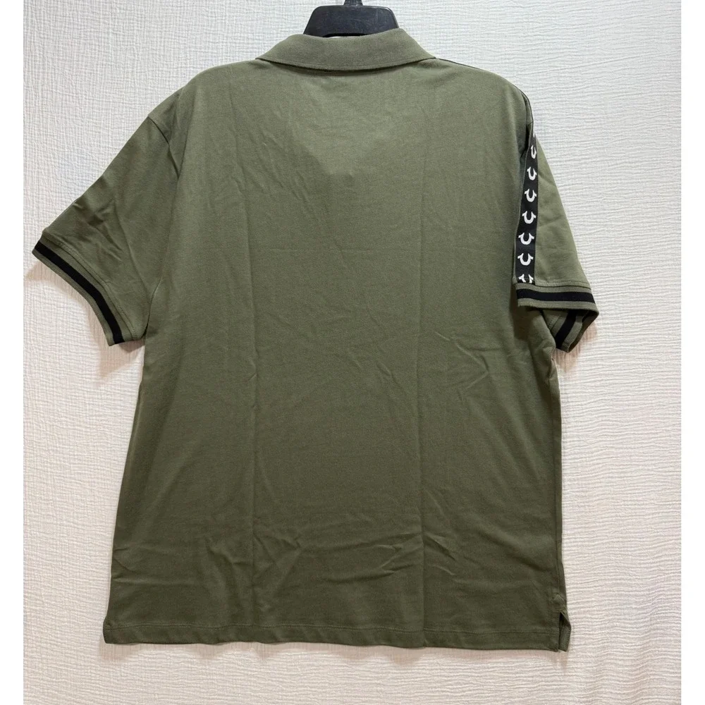 True Religion Men's Polo Shirt M Olive Green TR Logo Trim Relaxed Fit‎ Grunge